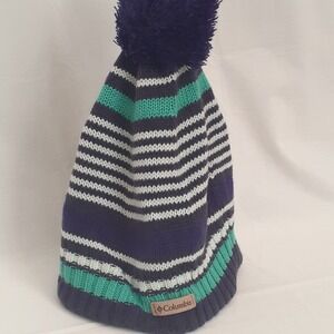 Columbia Winter Hat with Pom Unisex Purple Teal White‎